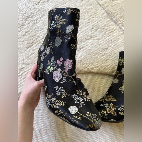 Anthropologie Bar III Heeled Black Brocade Ankle Boots Booties Floral Satin 9 10 - Picture 13 of 14